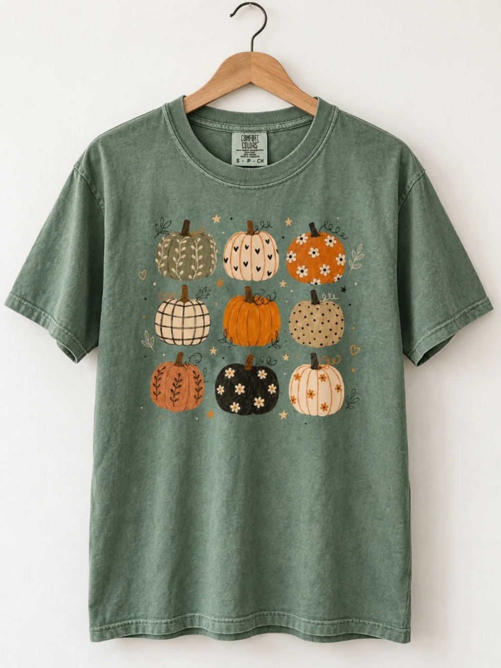 Comfort Colors Pumpkin Patch Harvest Fall Boho Floral Plaid Dot T-Shirt
